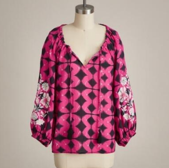 Sundance Hyacinth Batik Boho Peasant Tassel Tie Oversized Top Size Petite Small - Picture 2 of 4